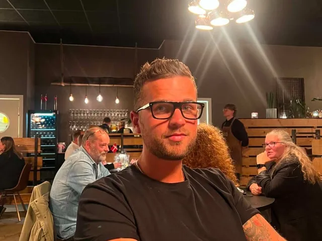 Halfdan Harring, app developer, at a restaurant in the evening